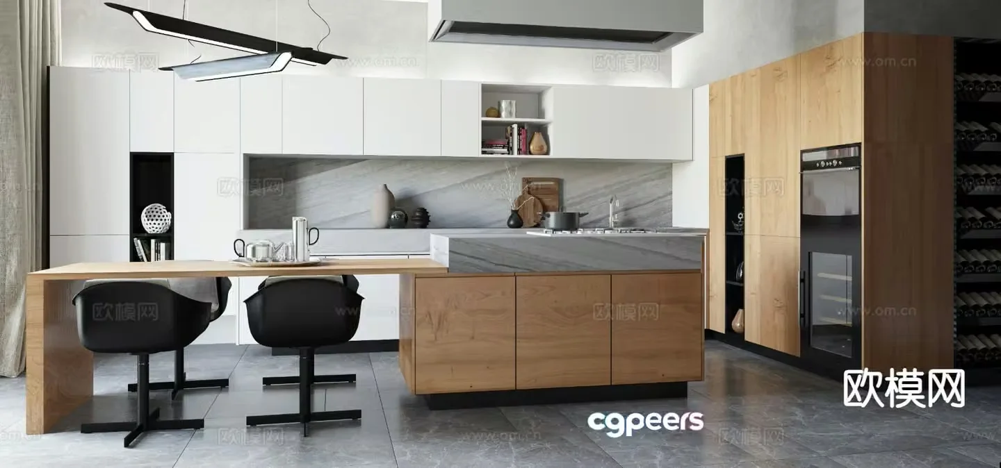 Open kitchen island cabinet 3d model