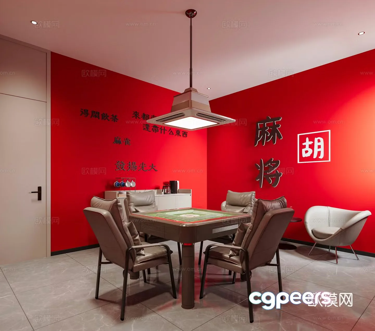 Modern chess and card room Mahjong hall Mahjong table Chess and card table sofa Mahjong decorative painting Chess and card 3D model