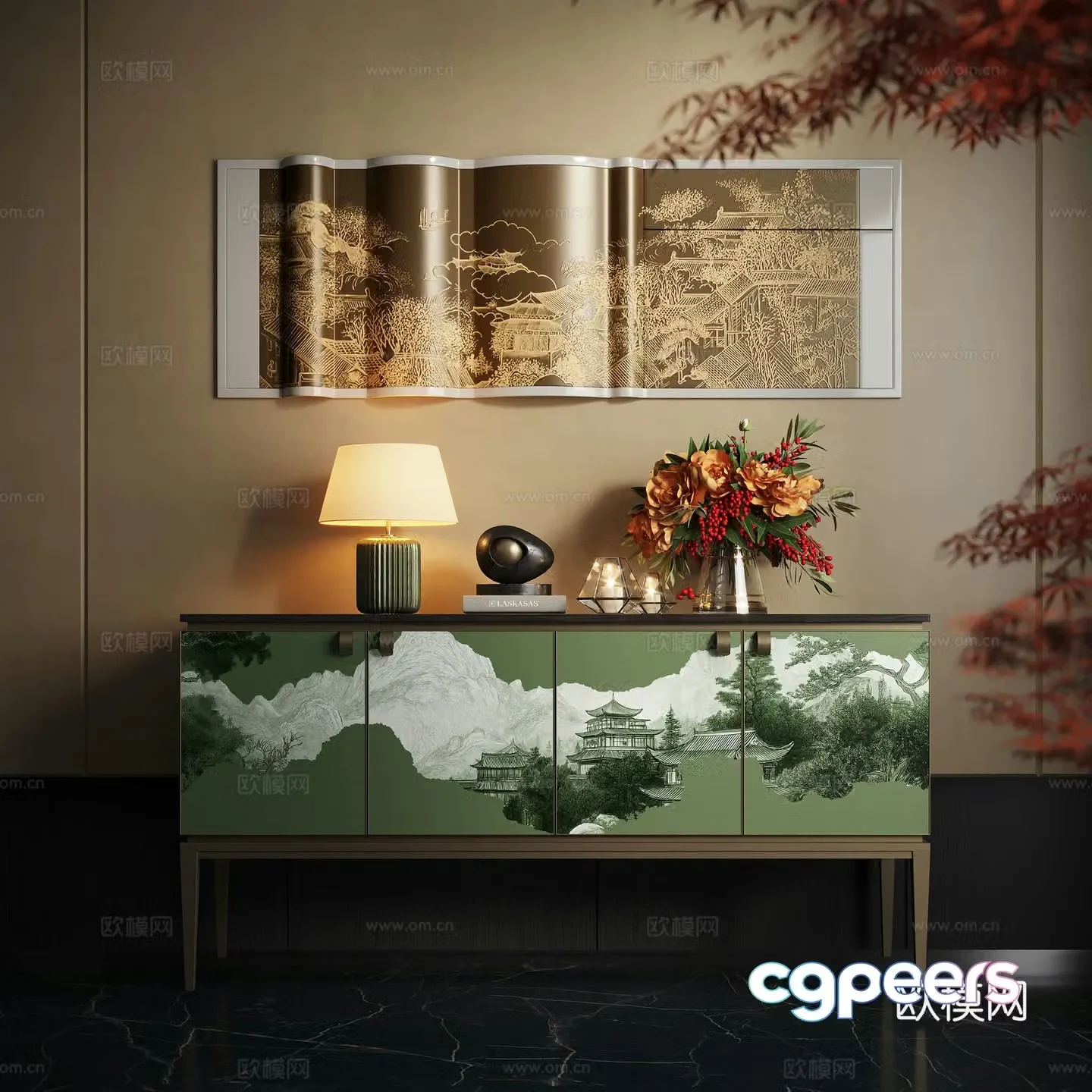 Modern end viewing platform end viewing cabinet flower pot plant porch table flower art 3D model