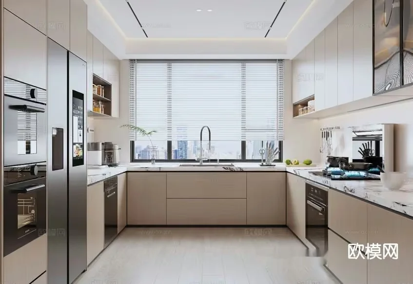 Modern Kitchen With Stainless Steel Appliances 3D Model – 19031 – CORONA Render
