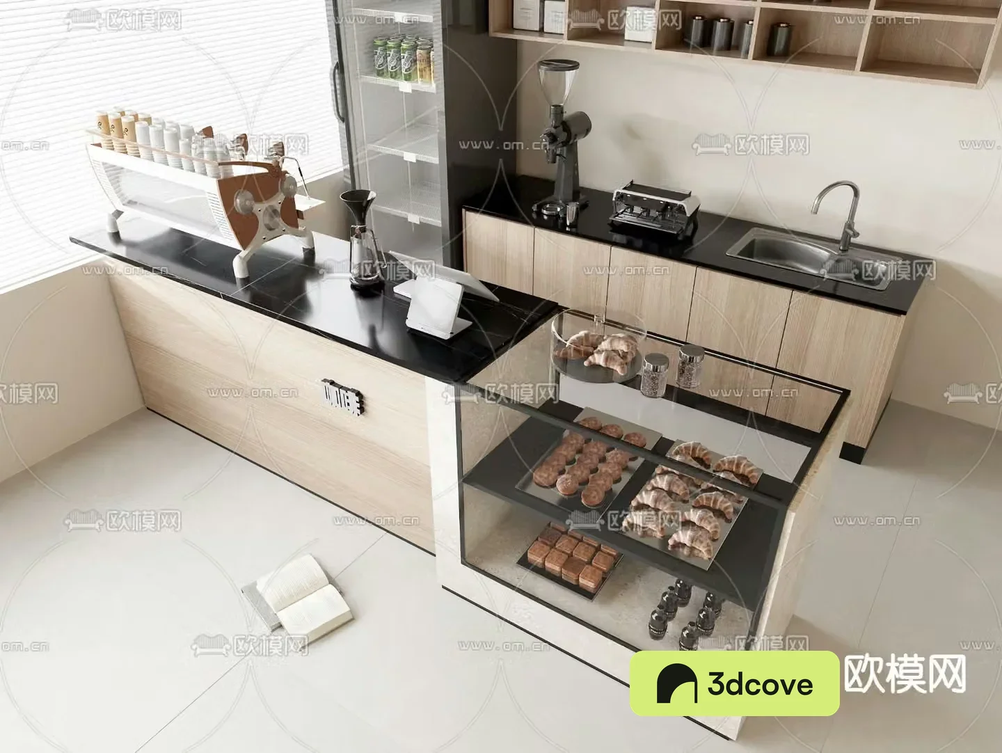 Coffee shop operation table cashier counter bakery cabinet