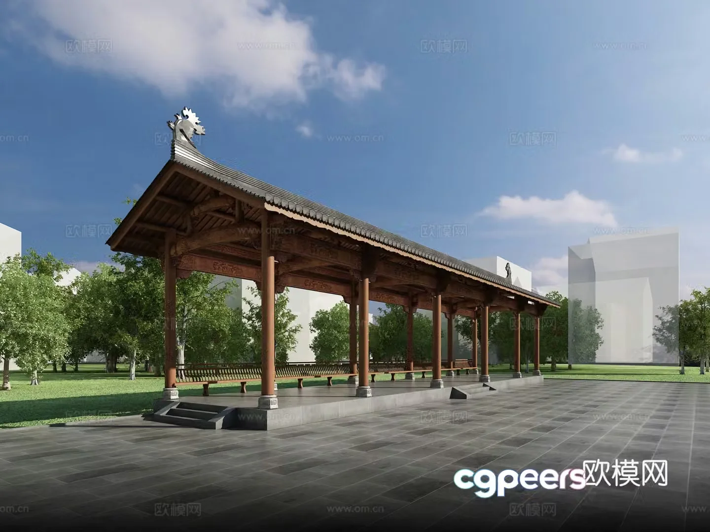 Chinese style gallery 3D model