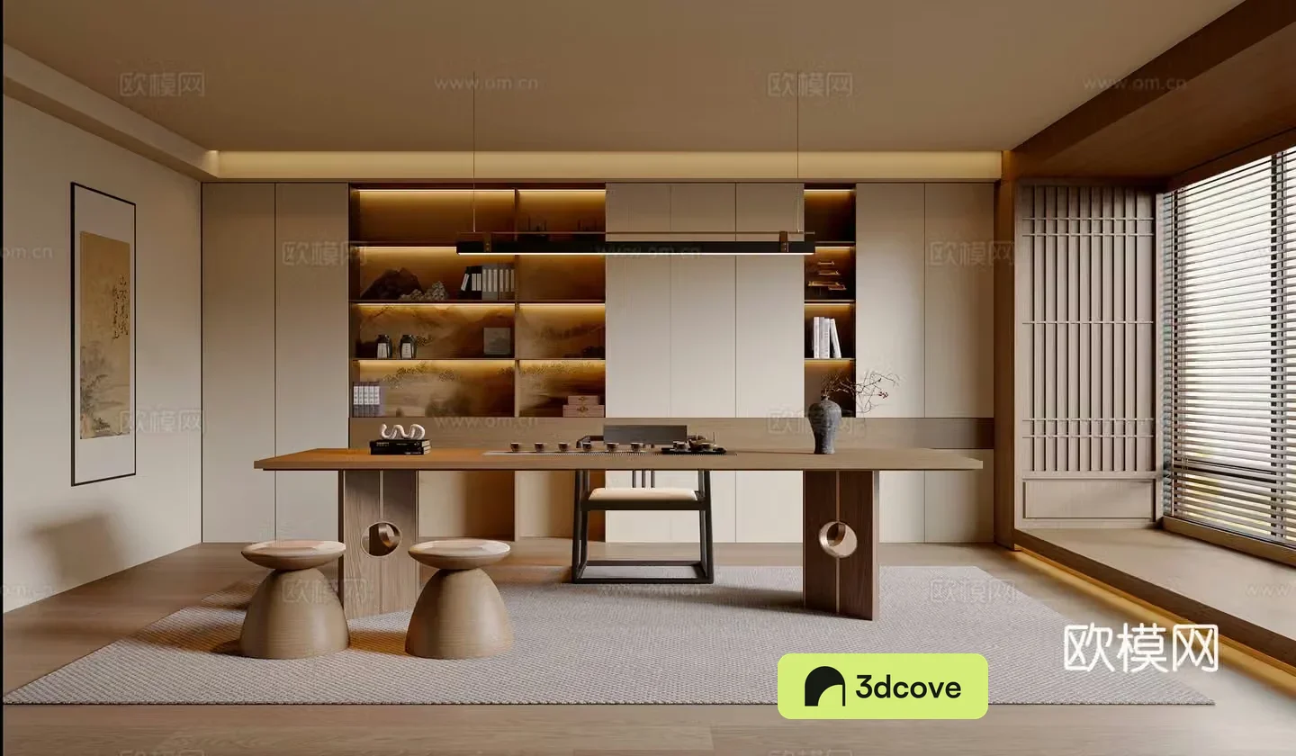 New Chinese style Song style tea room tea table and chair combination tea room cabinet chandelier tea set tea room ornament