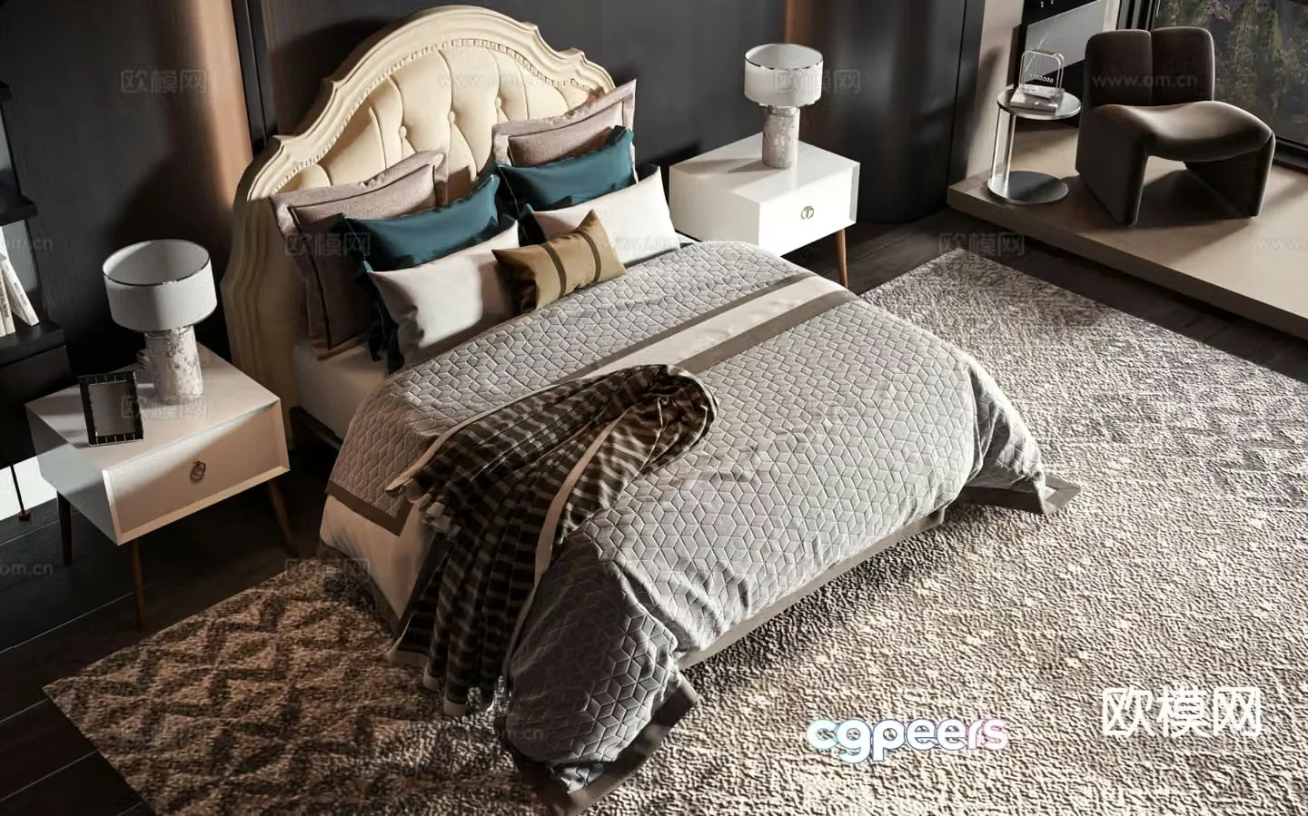 American double bed 3d model