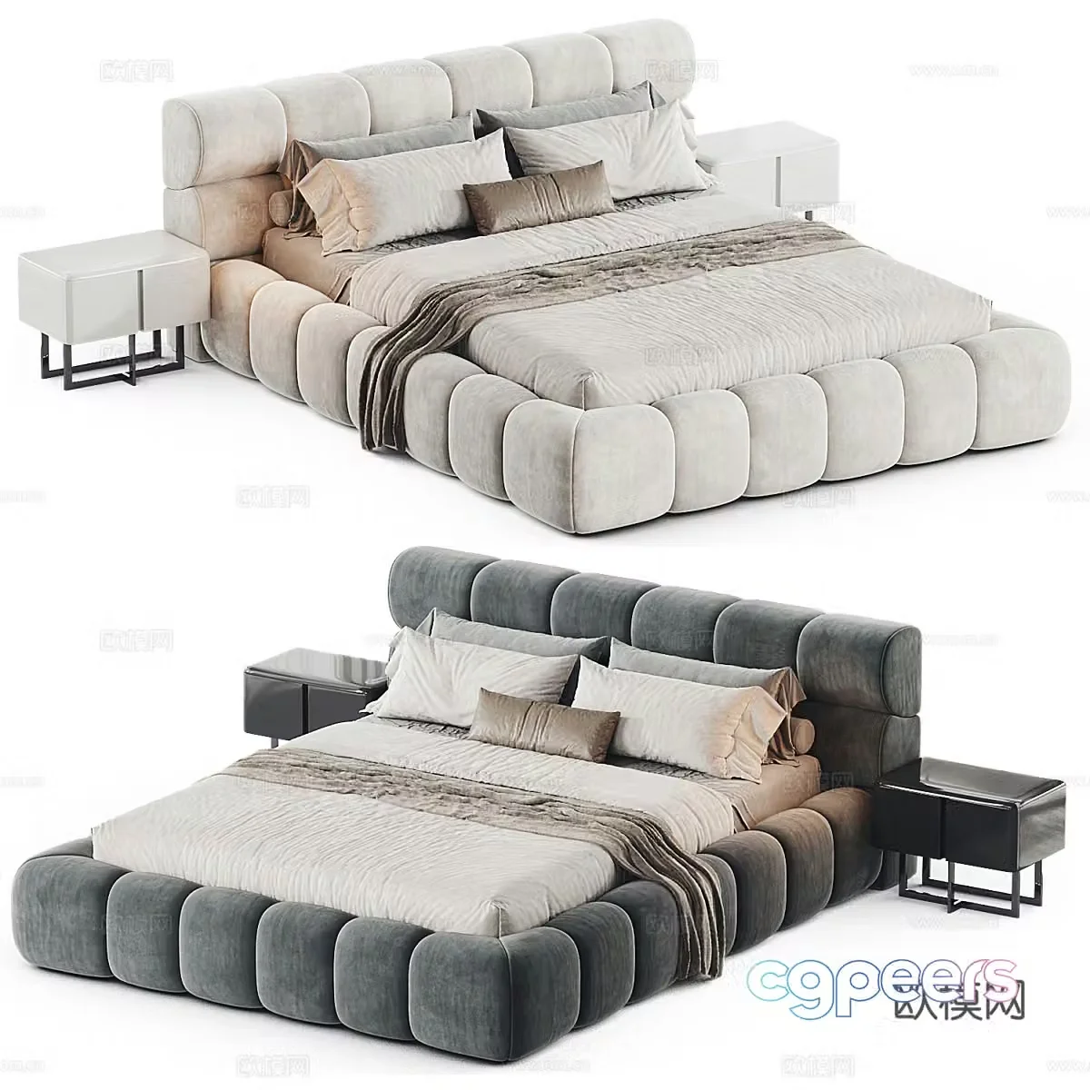 Modern Cream Style Dallas Yatak Fabric Double Bed 3D Model