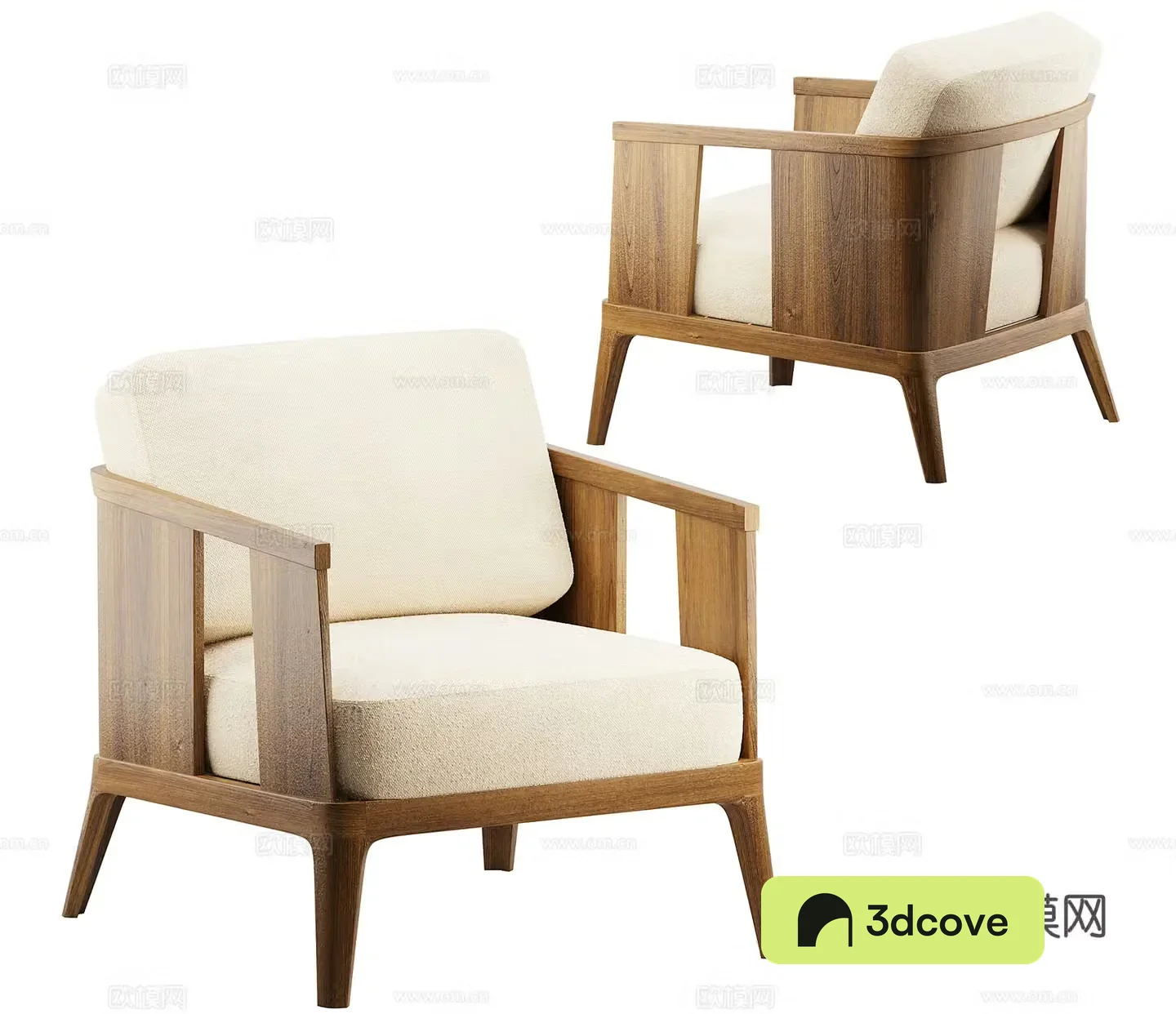 Middle-aged leisure chair middle-aged single sofa Wasabi style single chair B&B single chair B&B leisure chair 3D model