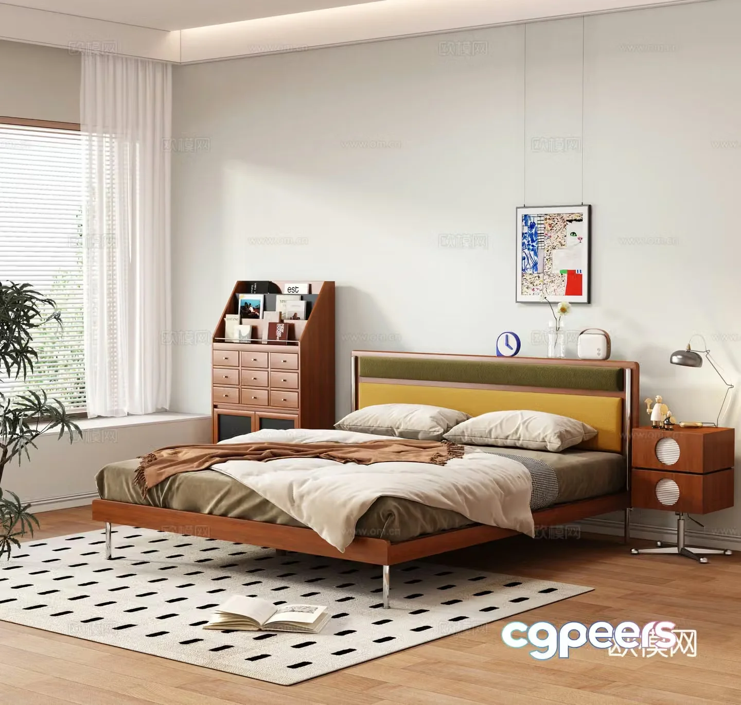 Modern medieval double bed Master bedroom bed Modern medieval double bed Solid wood bedside table Solid wood double 3D model