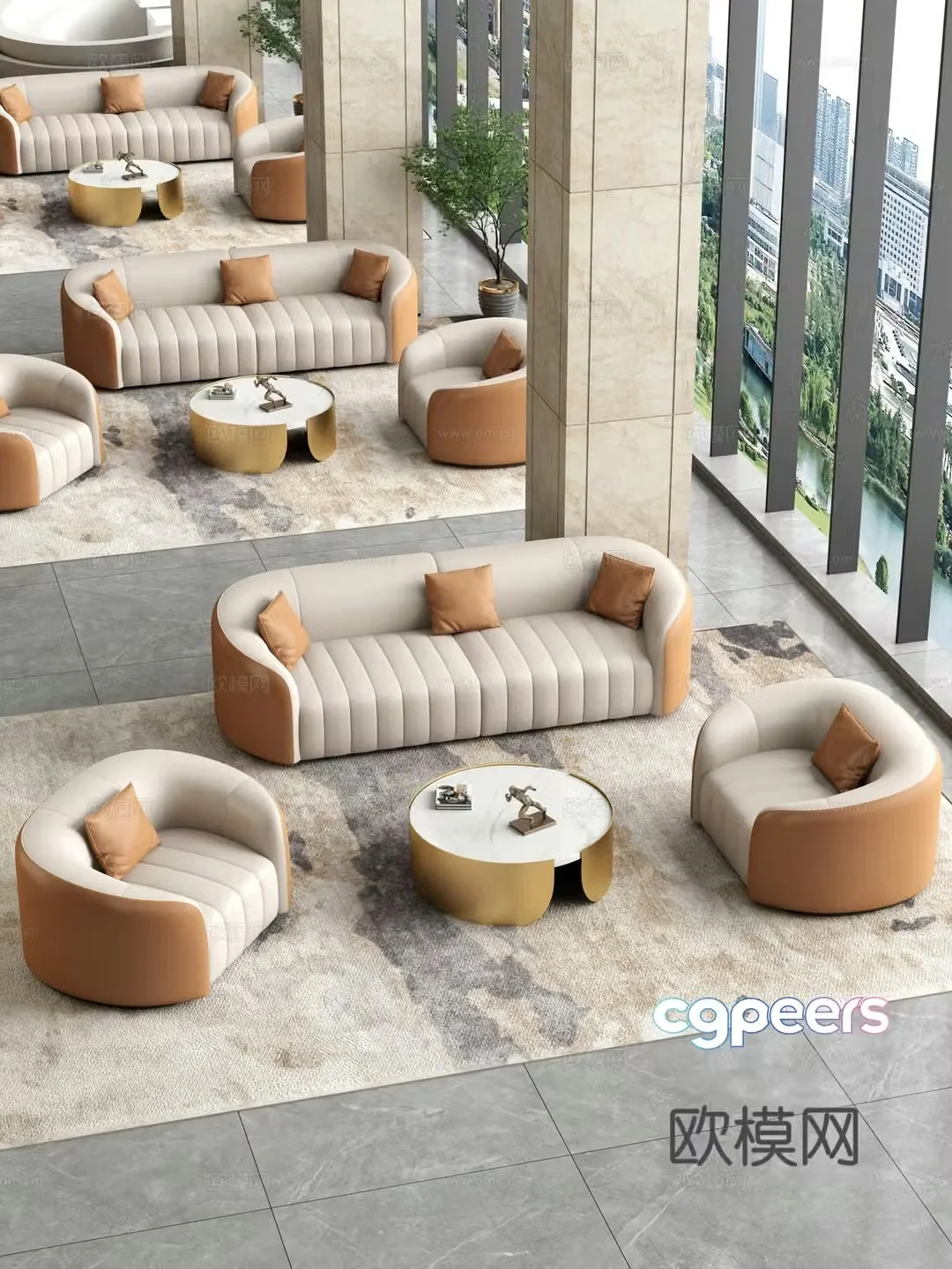 Lobby sofa combination Lobby sofa coffee table Casual sofa 3D model