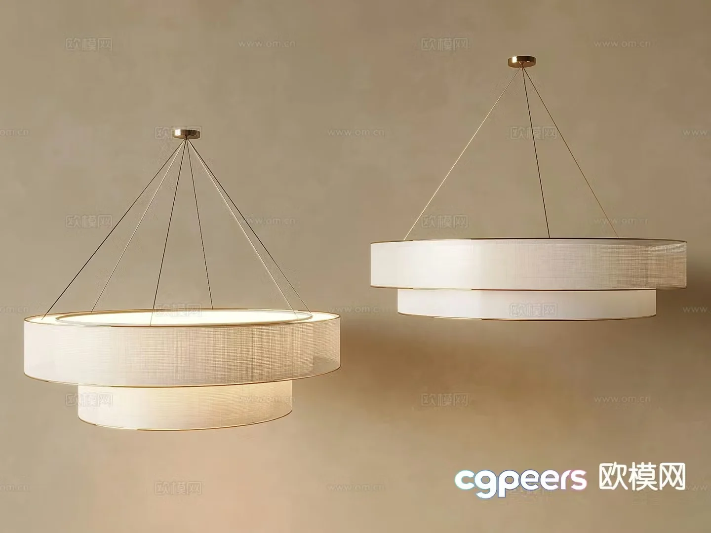 New Chinese style round chandelier fabric chandelier 3d model