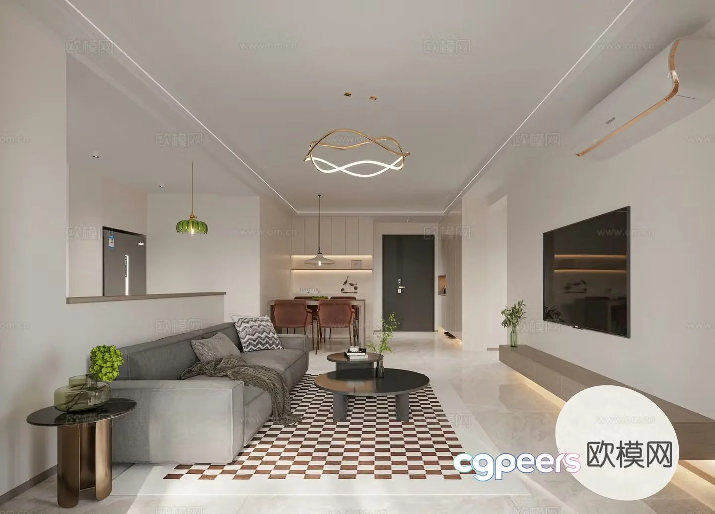 Modern living and dining room 3d model