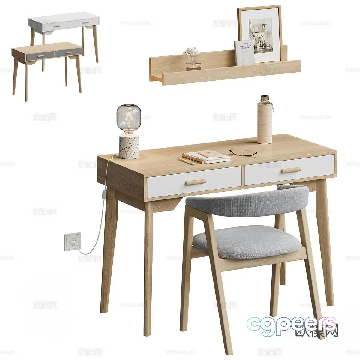 New Chinese style desk and chair 3D model
