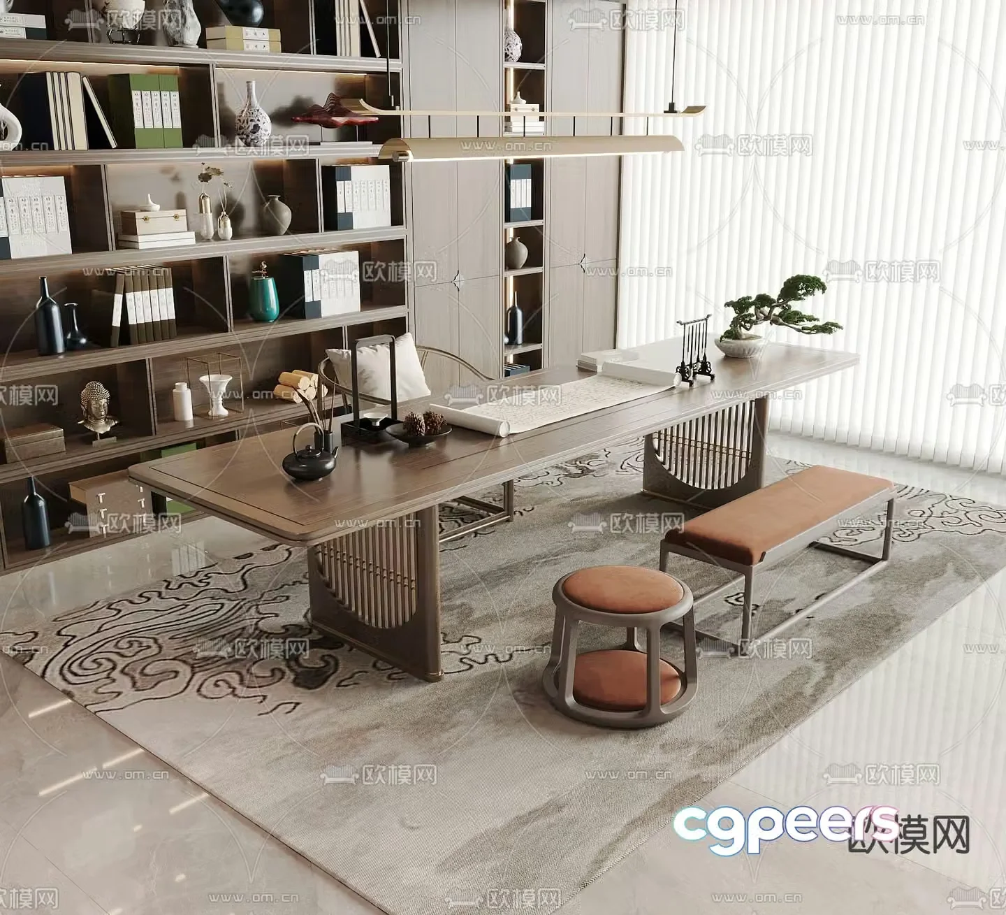 New Chinese style desk and chair calligraphy table 3d model