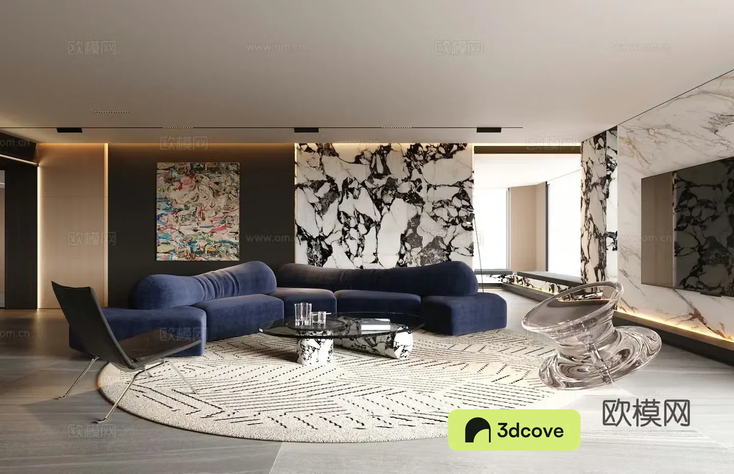 Modern living room Villa living room Large flat living room Sofa coffee table combination Leisure chair Carpet