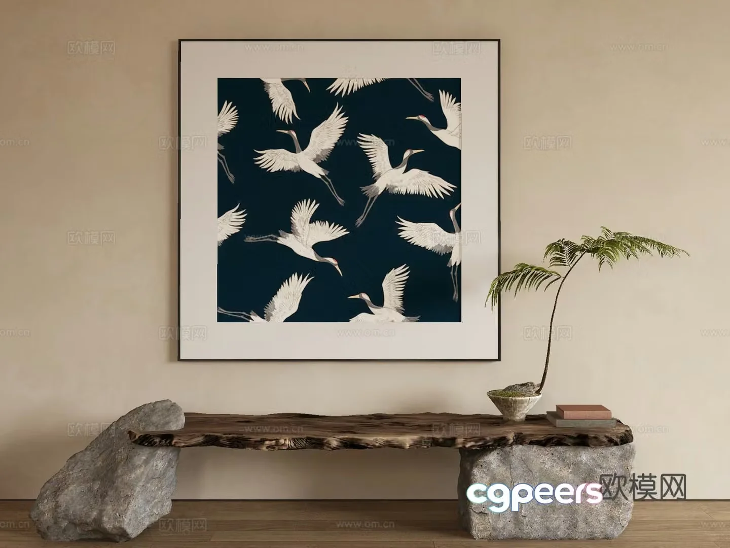 New Chinese style crane painting decorative painting 3D model