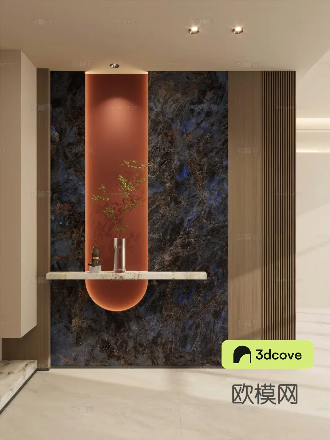Italian style light luxury style luxury stone Hermes orange arc shape grille door partition entrance