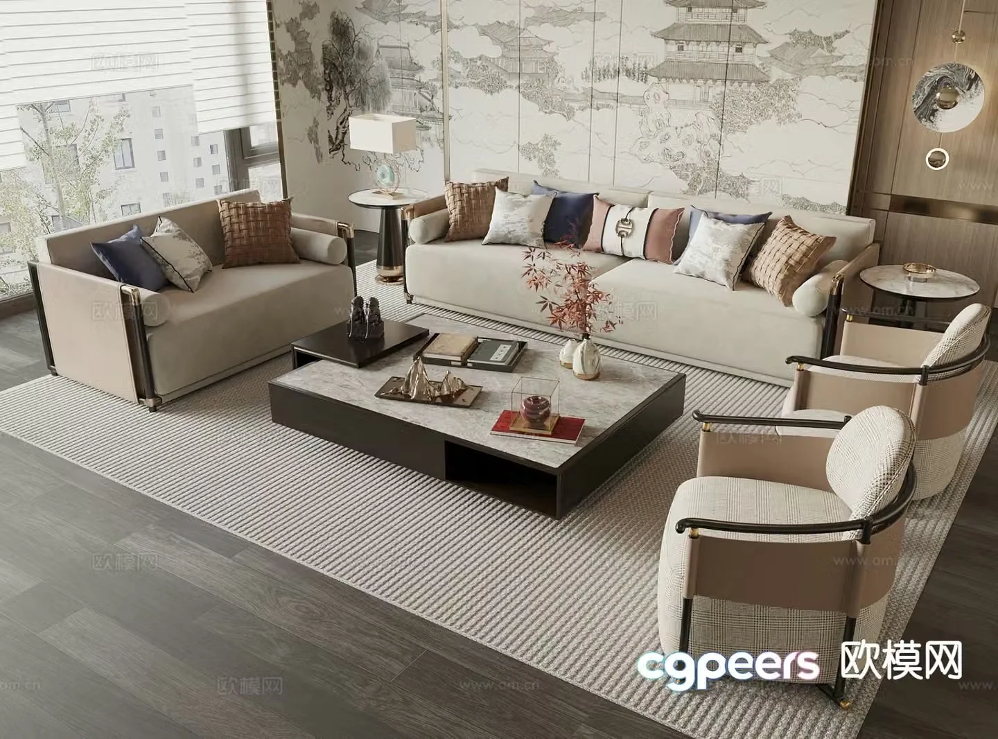 New Chinese style sofa modular sofa 3d model