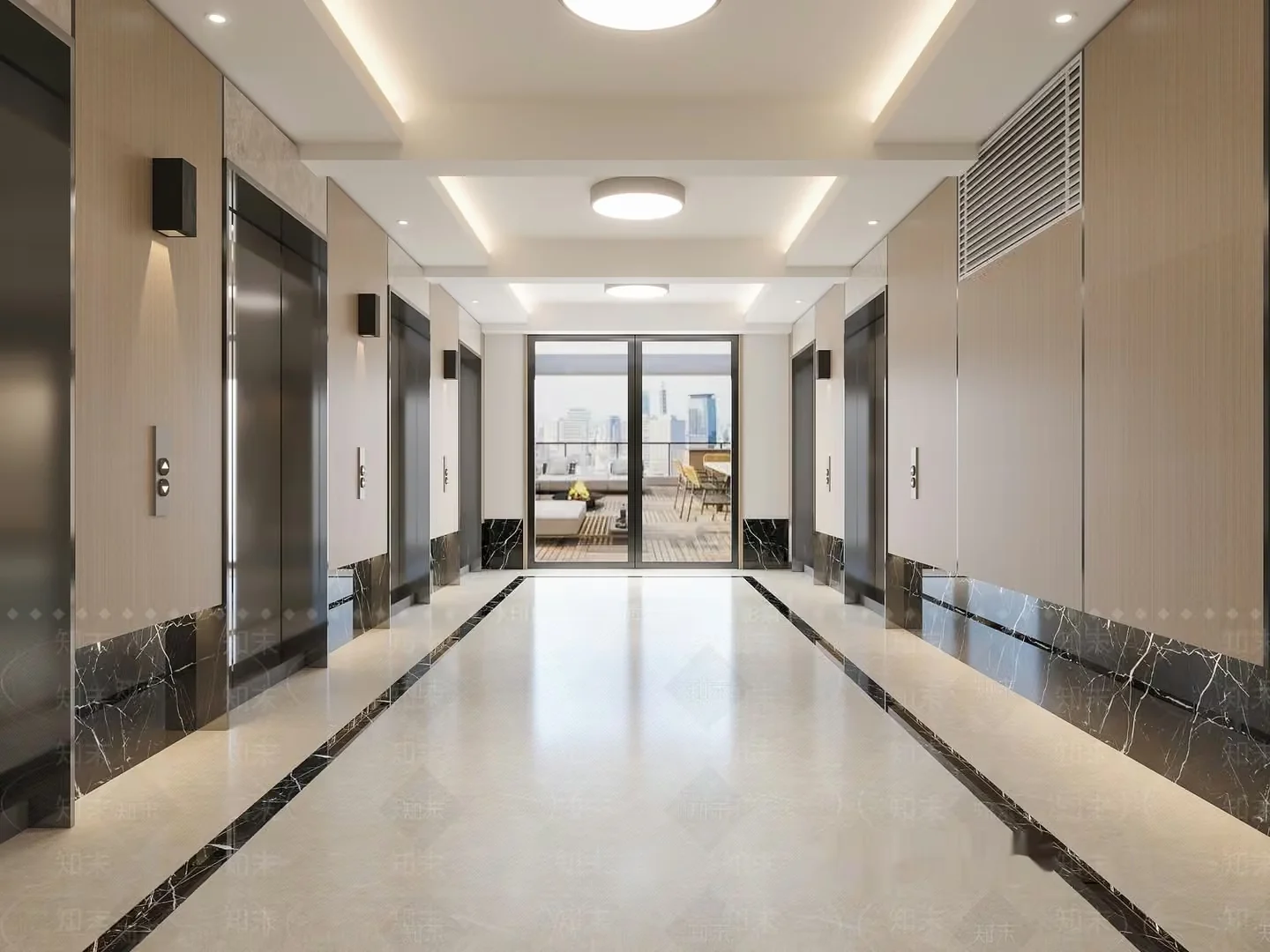 Contemporary Elevator Hallway 3D Model – 8149 – VRAY Render