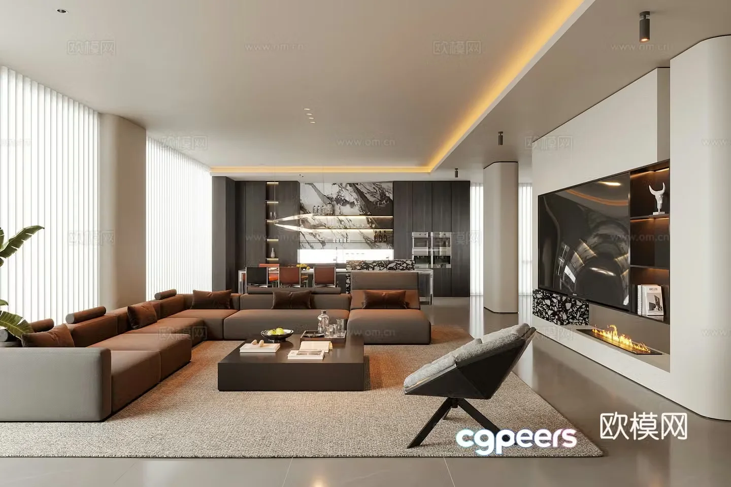 Modern living room sofa coffee table living and dining room multi-person sofa 3D model