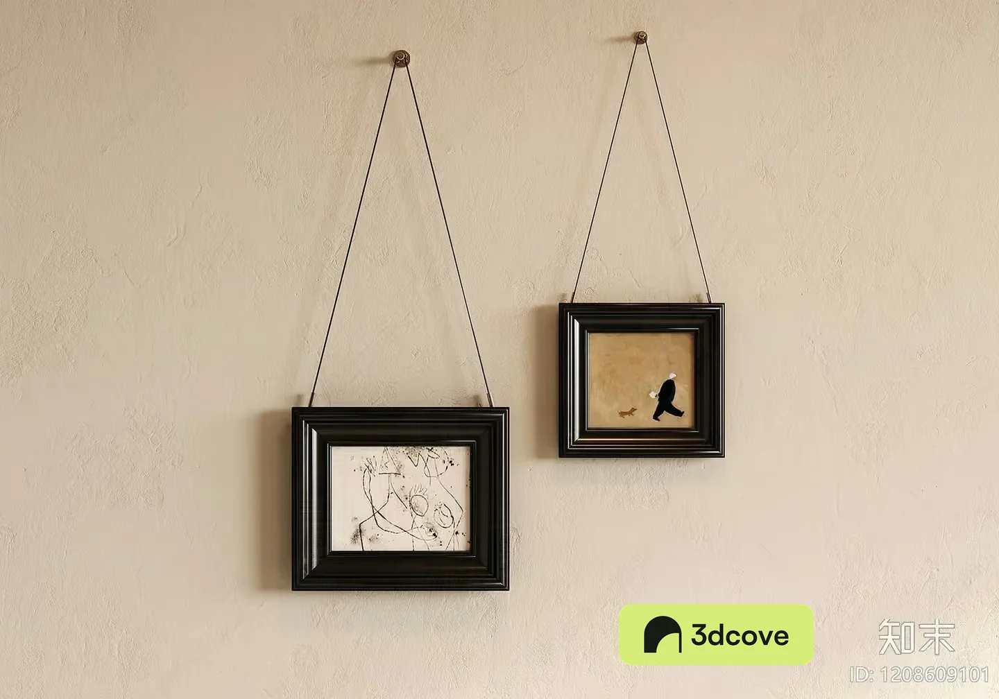 Two Small Framed Pictures Hanging On A Wall