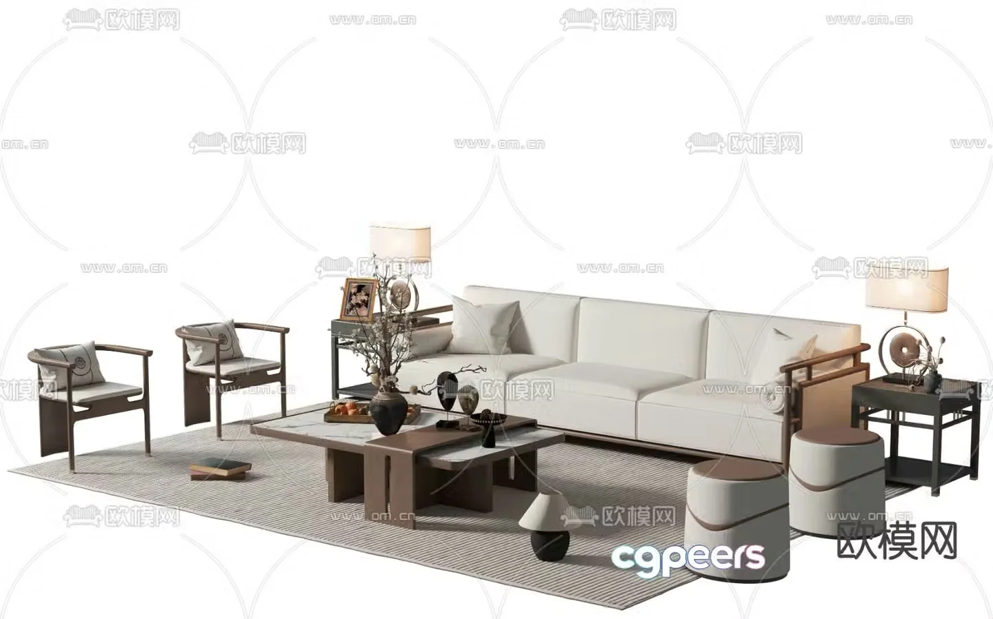 New Chinese style modular sofa 3d model
