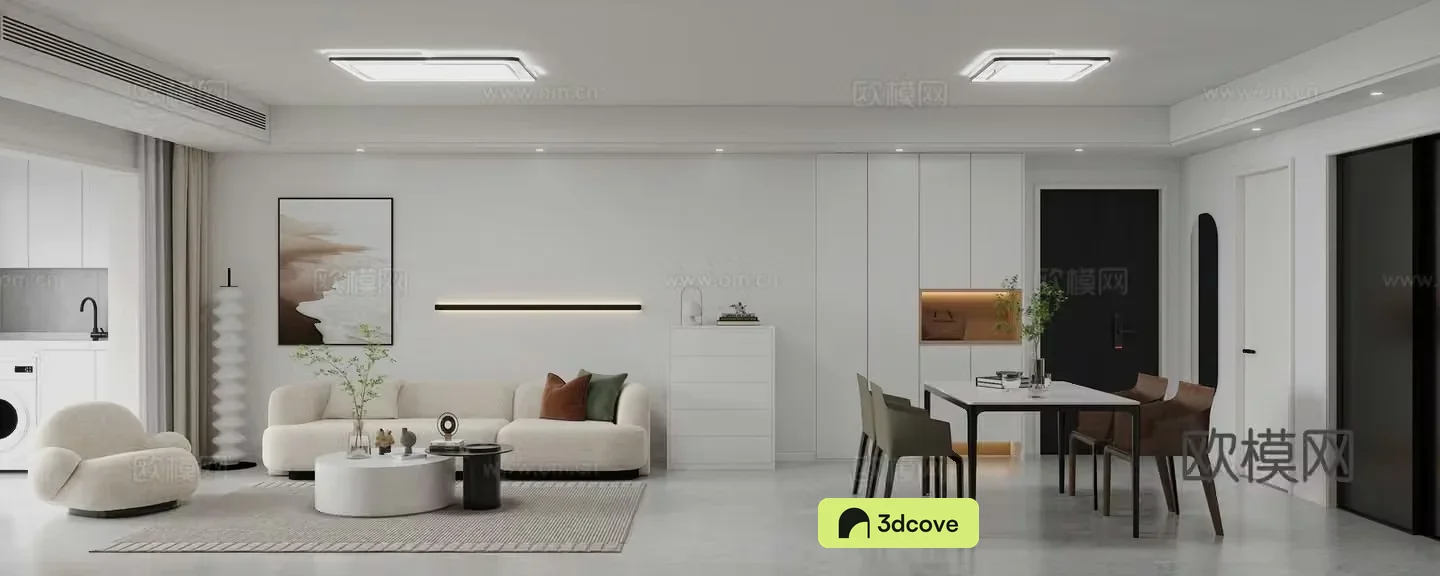 Modern minimalist living and dining room