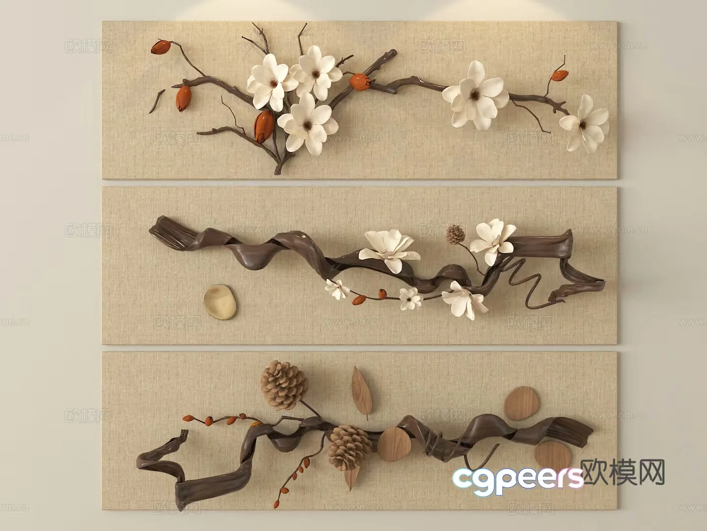 A Decorative Wall Art Piece With A Floral Design 3D Model – 9008 – VRAY Render