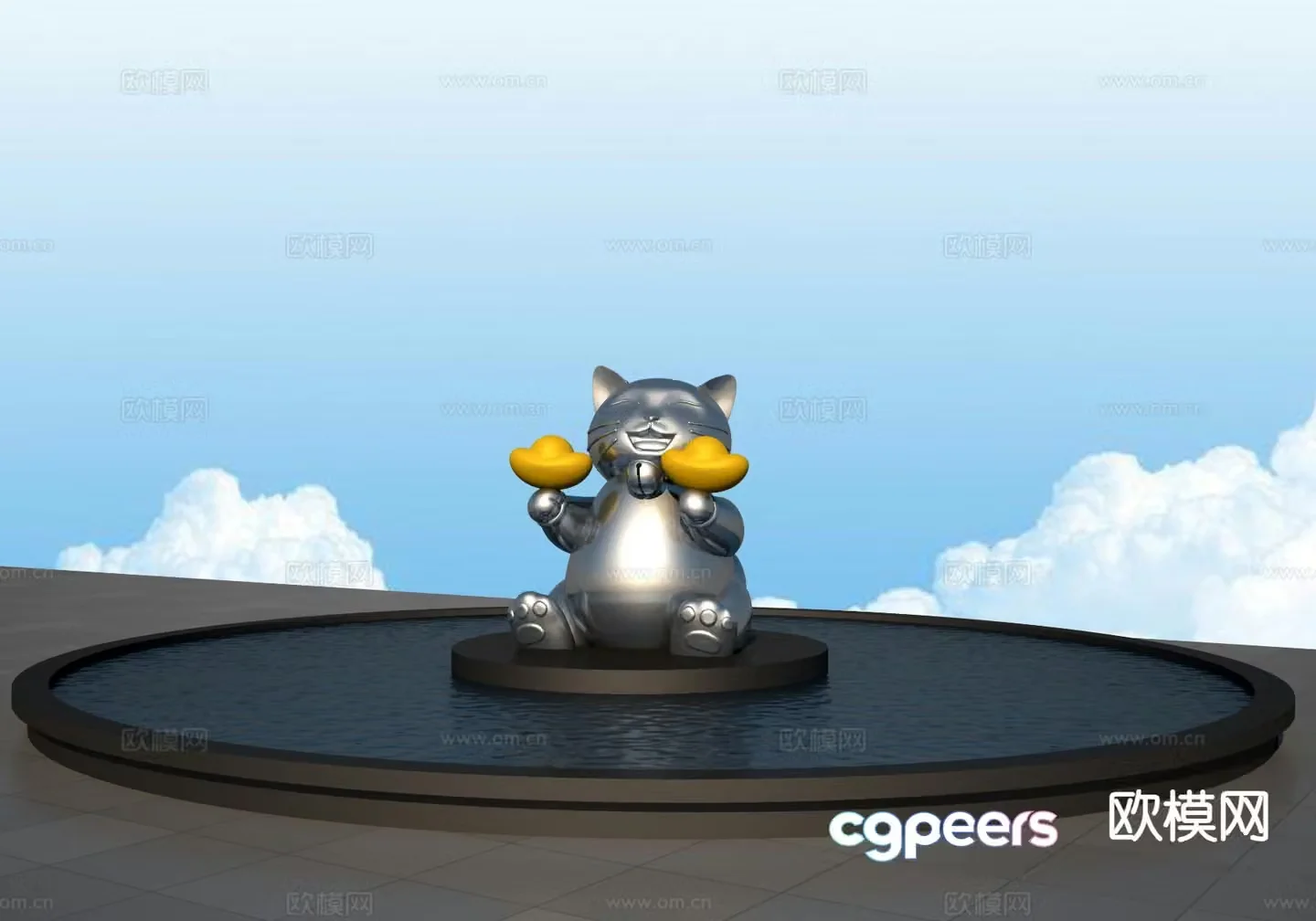Yuanbao cat sculpture landscape sculpture 3d model