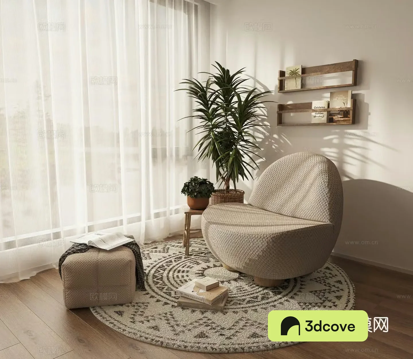 Leisure chair lazy sofa side several potted wall decoration