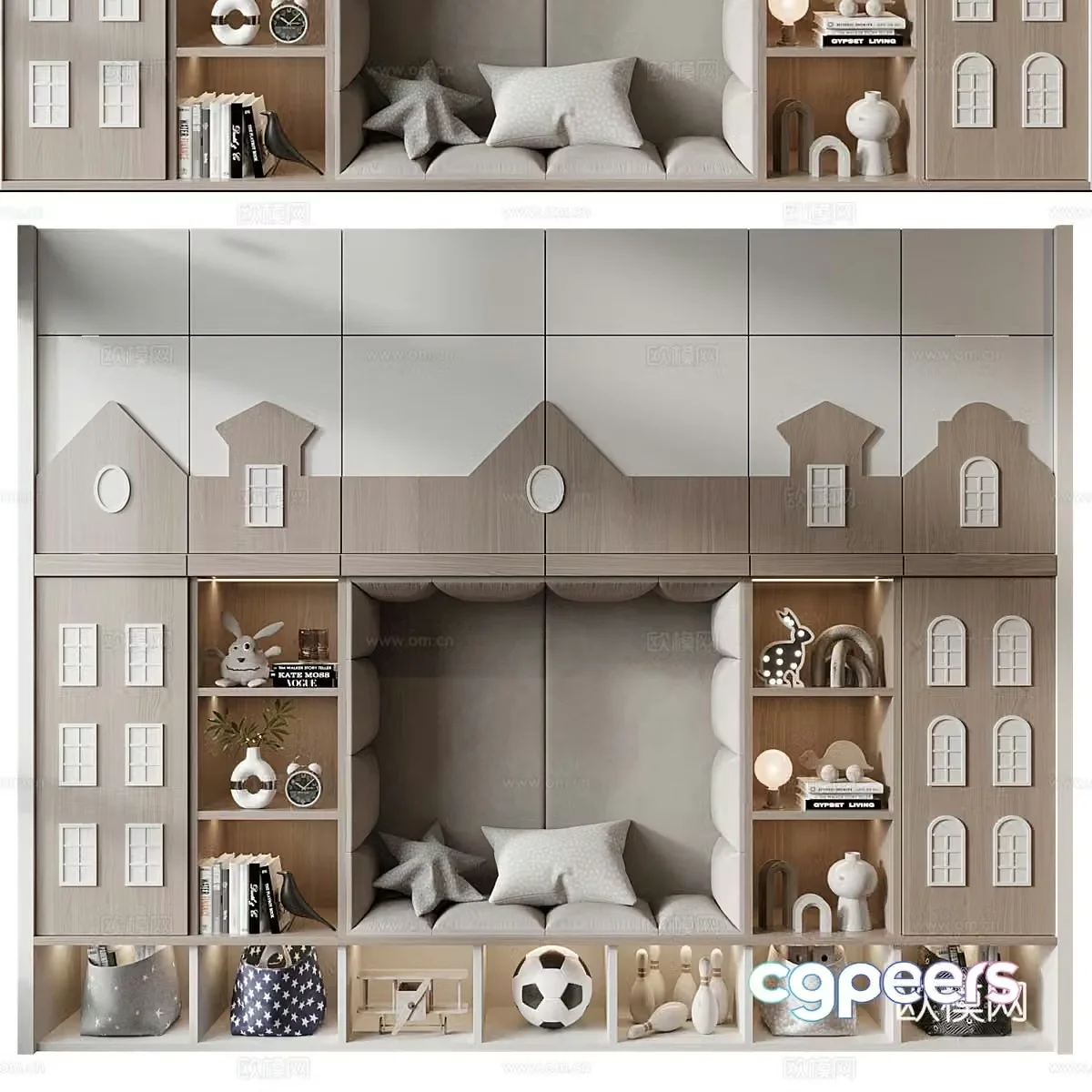 Modern cream style bookcase wardrobe combination 3d model