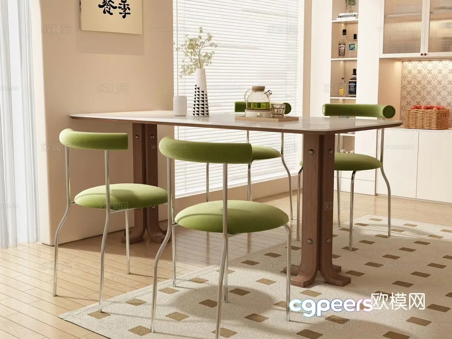 Middle style restaurant dining table and chair 3D model