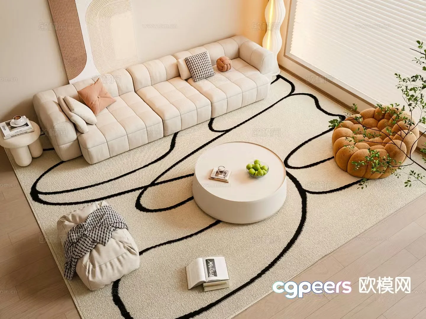 Cream style sofa modular sofa 3d model