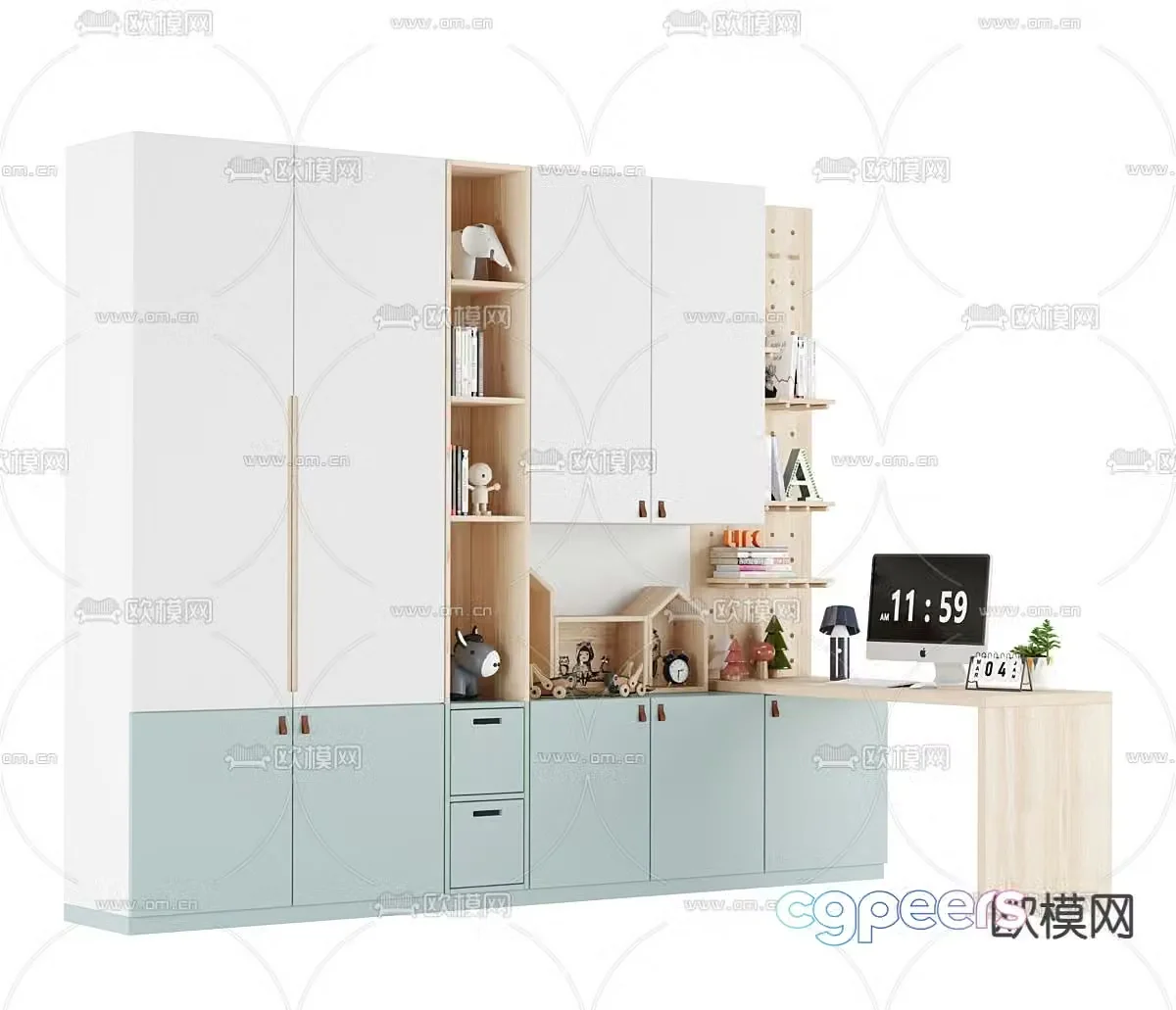 Integrated children’s bookcase desk 3d model