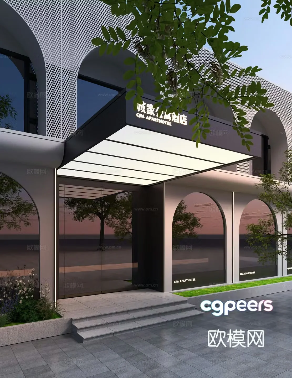 Modern hotel door facade Apartment hotel door facade 3D model