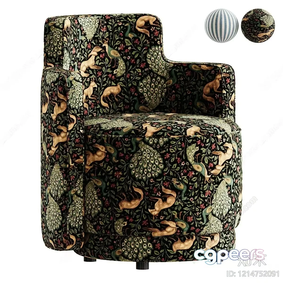 A Green Chair With A Pattern Of Animals 3D Model – 17649 – VRAY Render