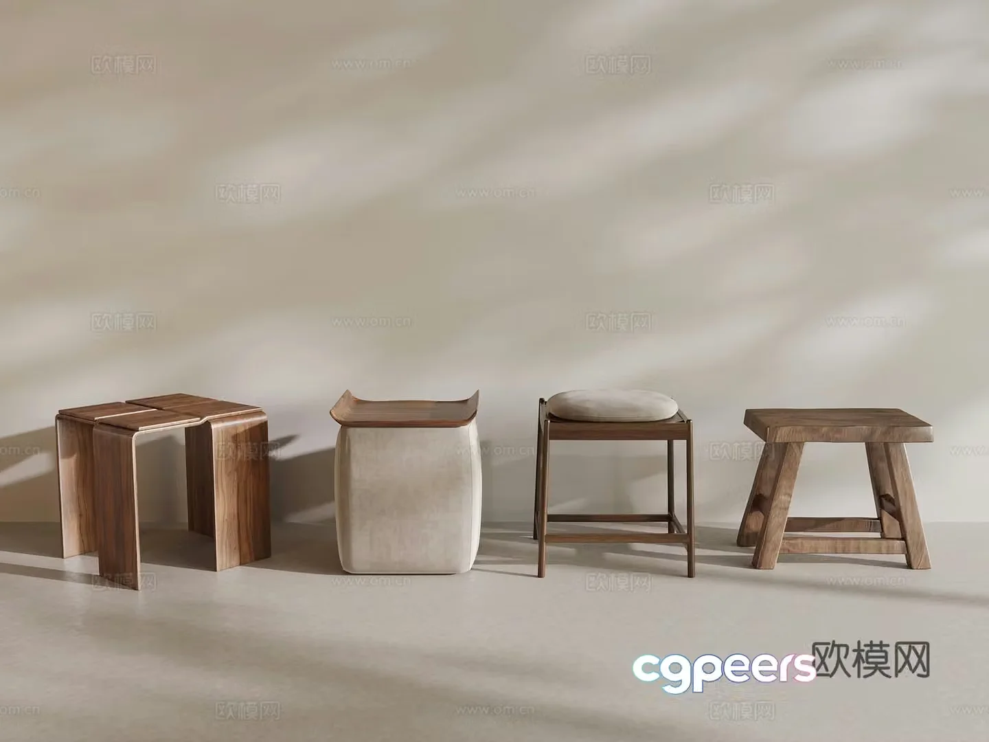 Stool New Chinese round stool Solid wood stool Wooden pier 3D model