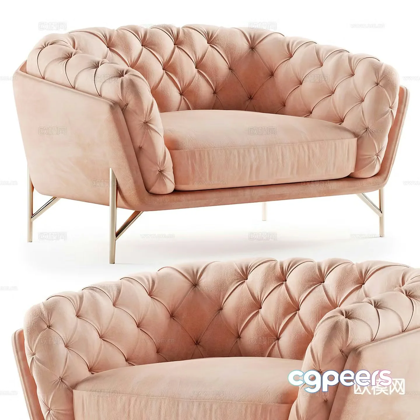 Single sofa velvet sofa 3d model