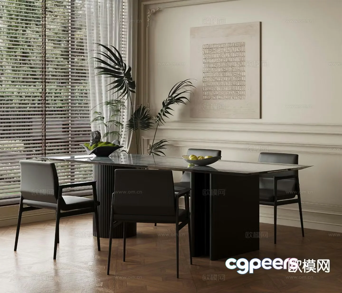Medieval style dining table and chairs 3d model