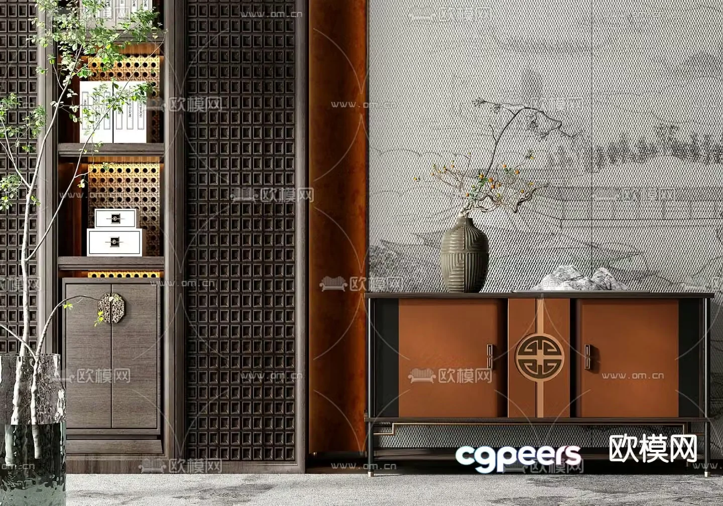 New Chinese style entrance cabinet side cabinet 3D model