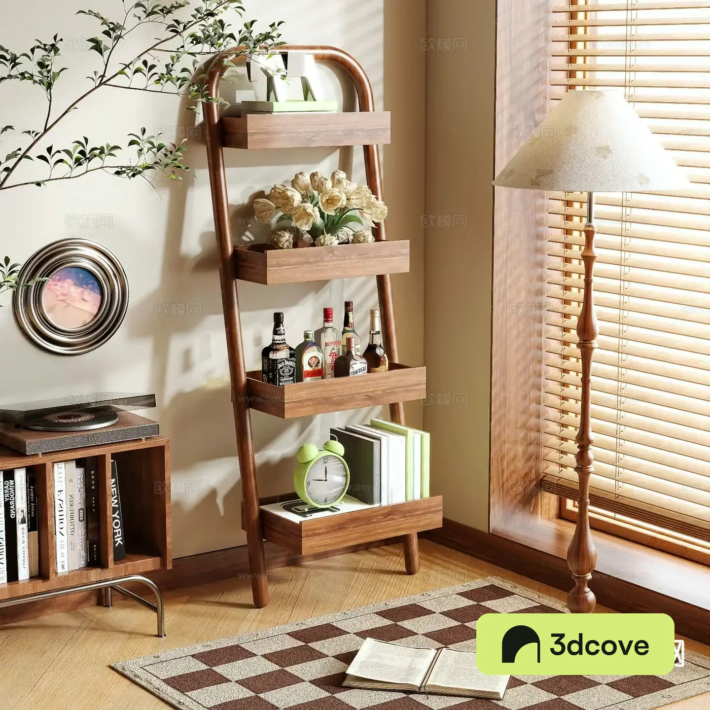 Log style bookshelf shelf