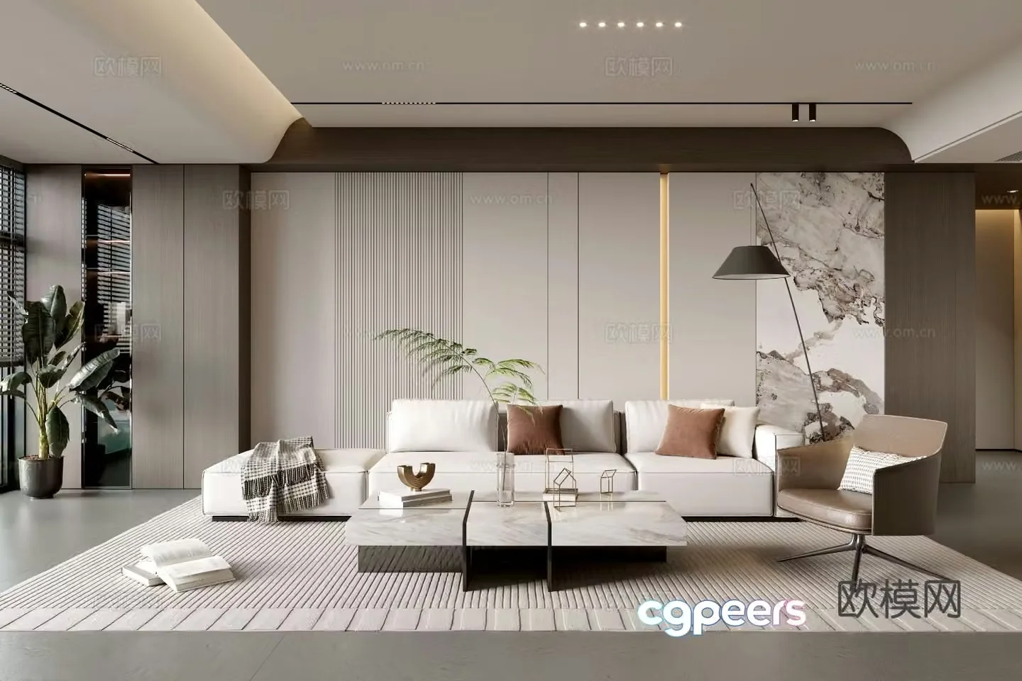 Modern simple living room balcony cabinet sofa combination coffee table sofa background wall 3d model