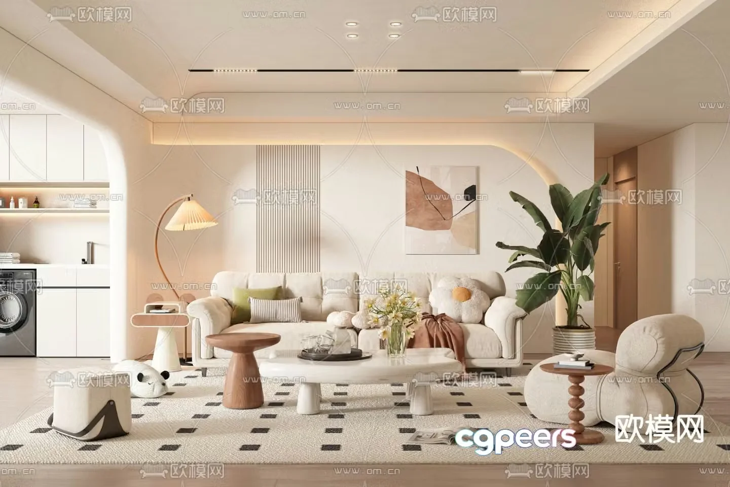 Creamy living room 3d model