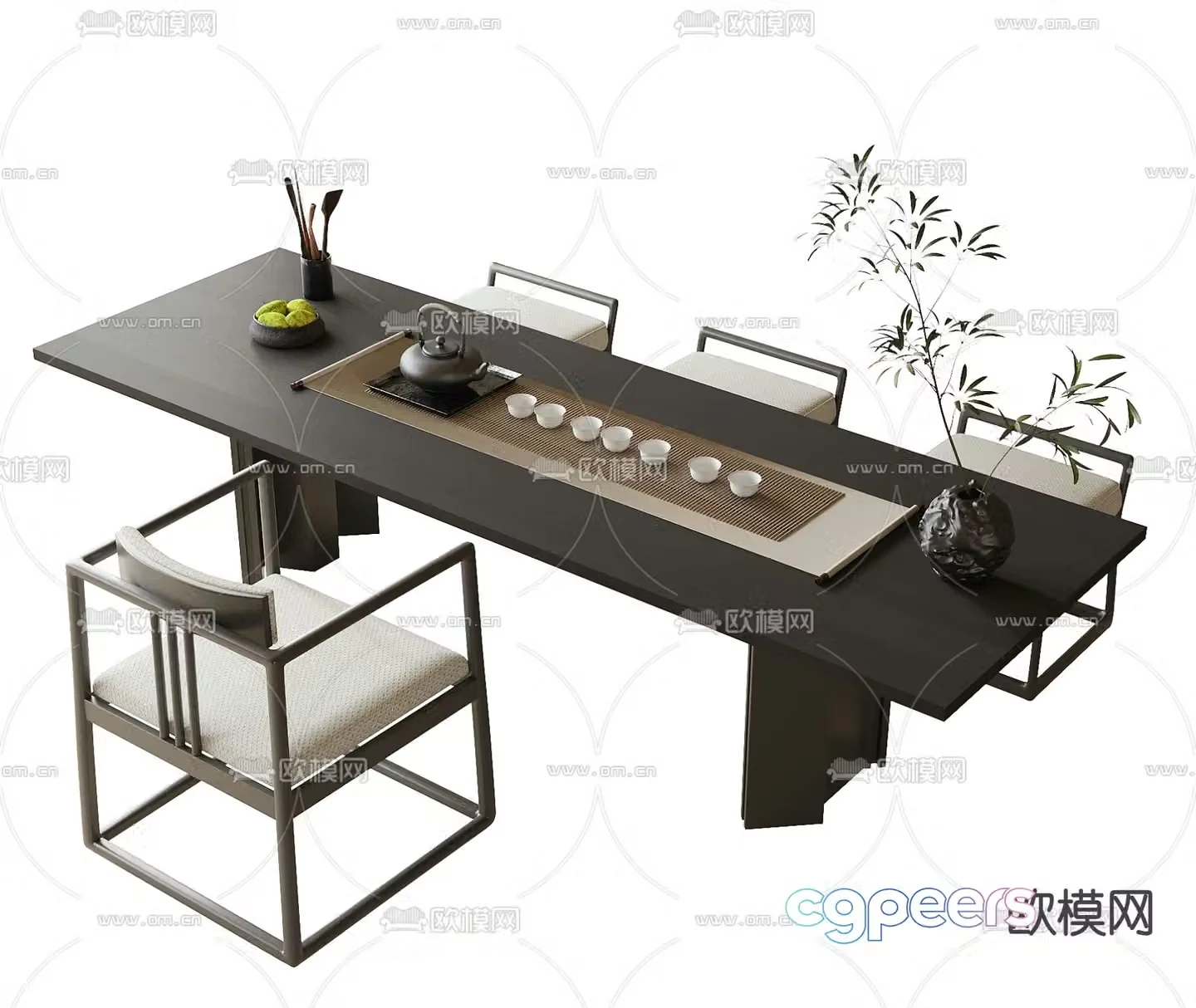 Modern tea table and chairs 3d model