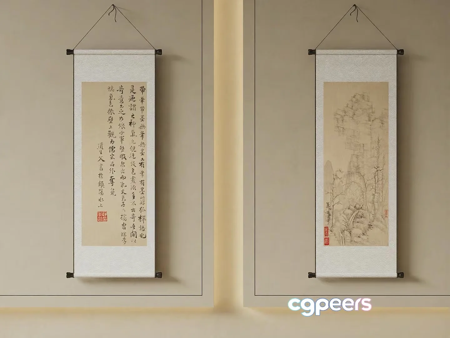 Asian Hanging Scrolls 3D Model – 4421 – VRAY Render