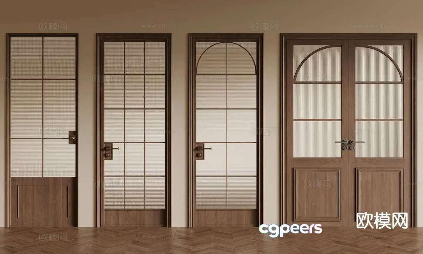 Middle-aged kitchen and bathroom door single-open door glass door 3D model