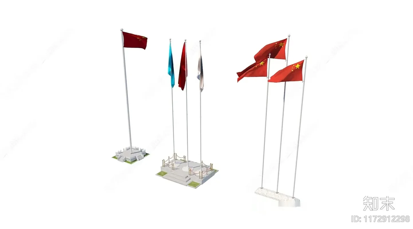 Chinese Flags 3D Model – 8302 – VRAY Render