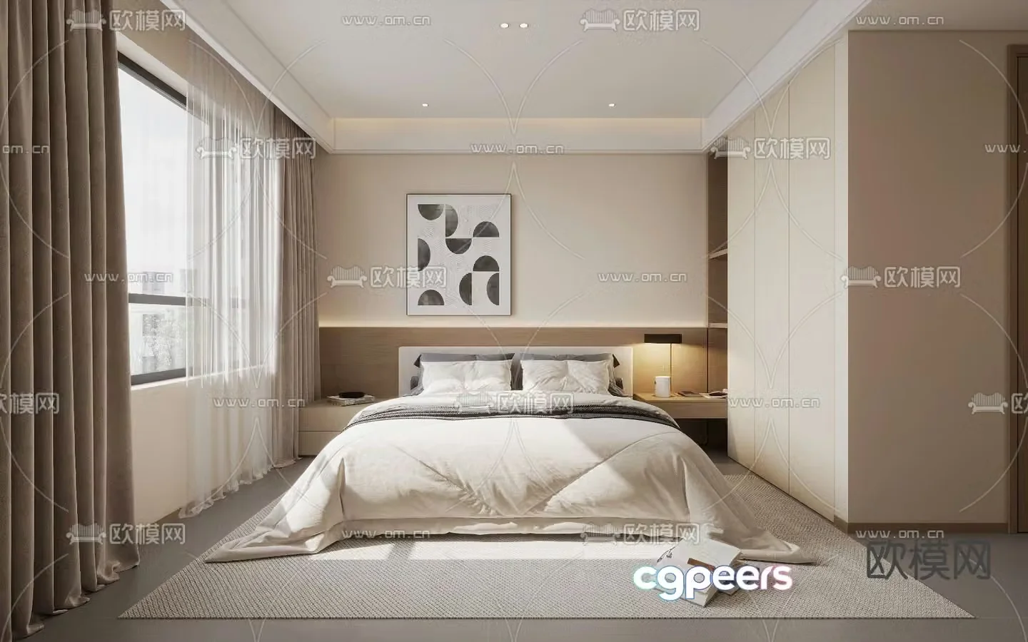 Creamy Bedroom Master Room 3D Model