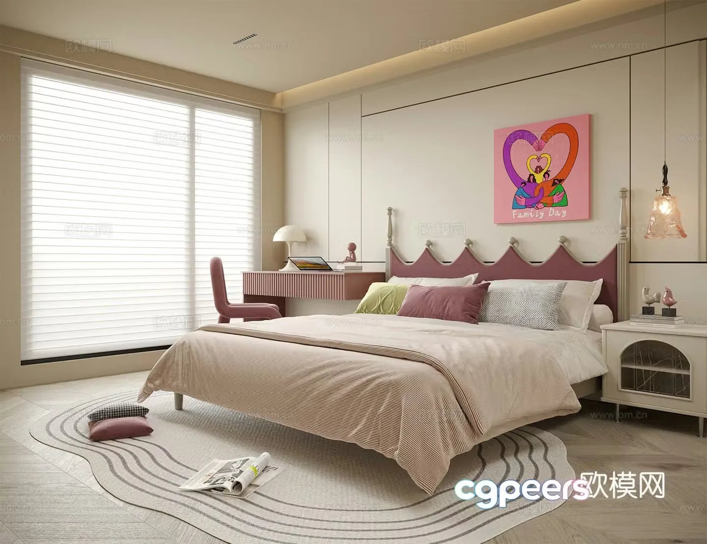 Modern girl room children’s room children’s bed children’s desk chair 3d model