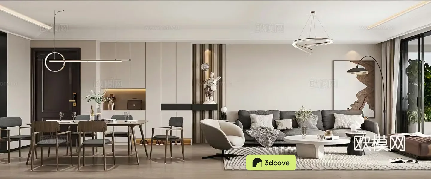 Modern living and dining room 3D model