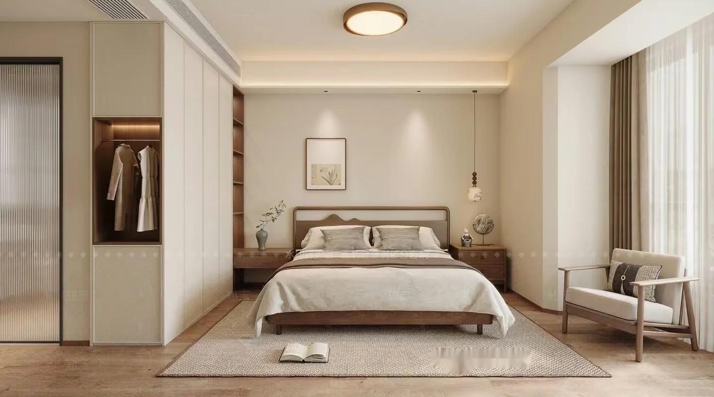 Modern Light Brown Bedroom 3D Model – 7348 – VRAY Render