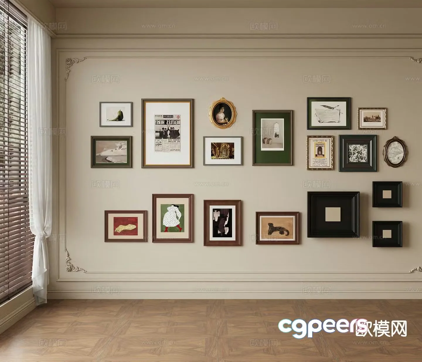 Medieval style photo wall decorative painting 3D model